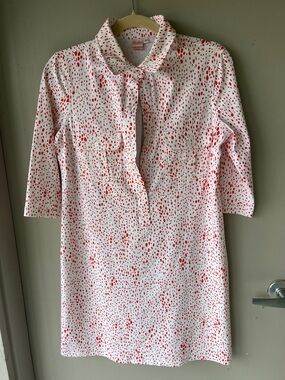 Midi Shirt Dress in White with Red Spot Print